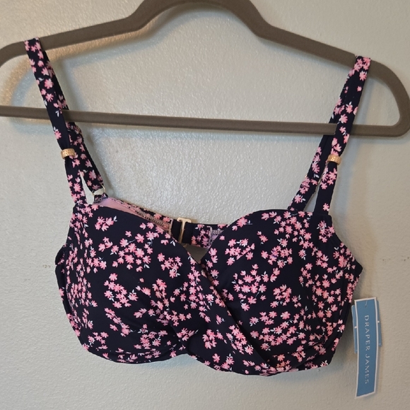 Draper James | NWT Navy & Pink Floral Twist Bikini Top Size Large - Picture 2 of 10